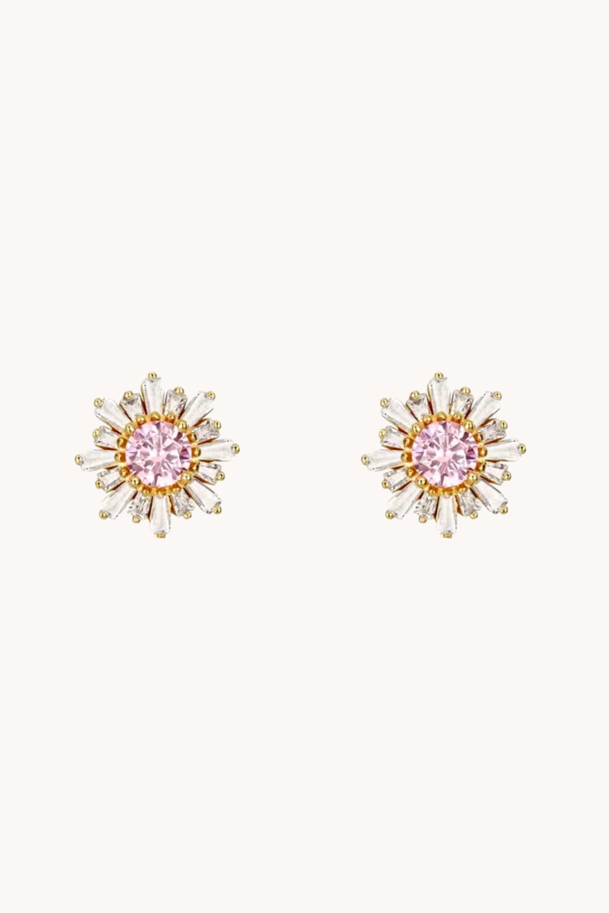 Pink Snowflake Gold Stud Earrings