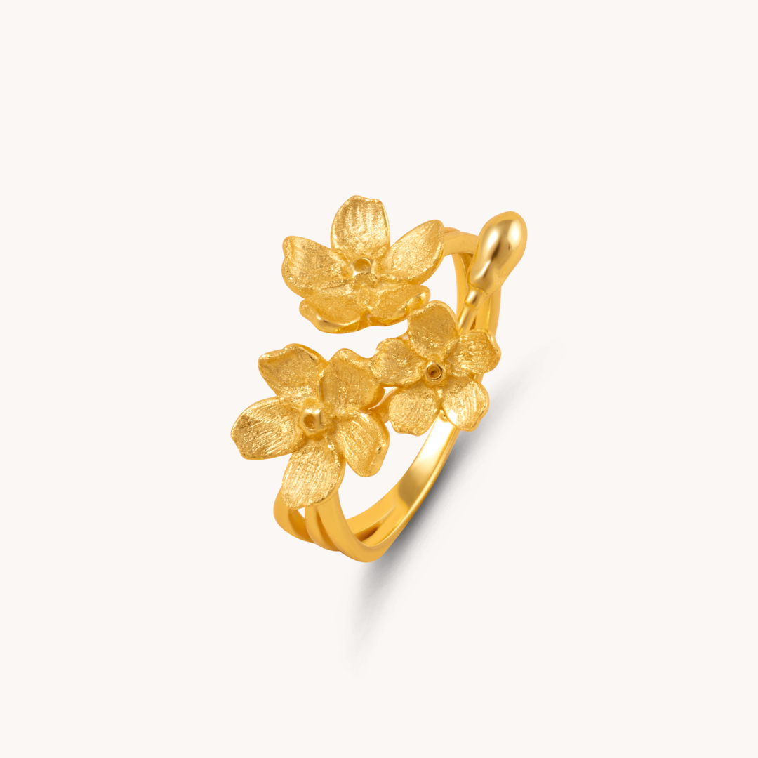 Cherry Blossom Bunch Gold Adjustable Ring