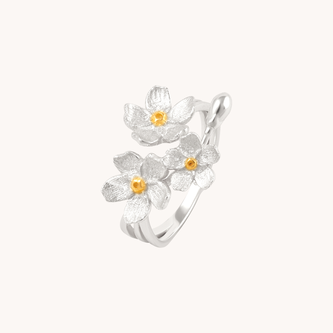 Cherry Blossom Bunch Silver Adjustable Ring