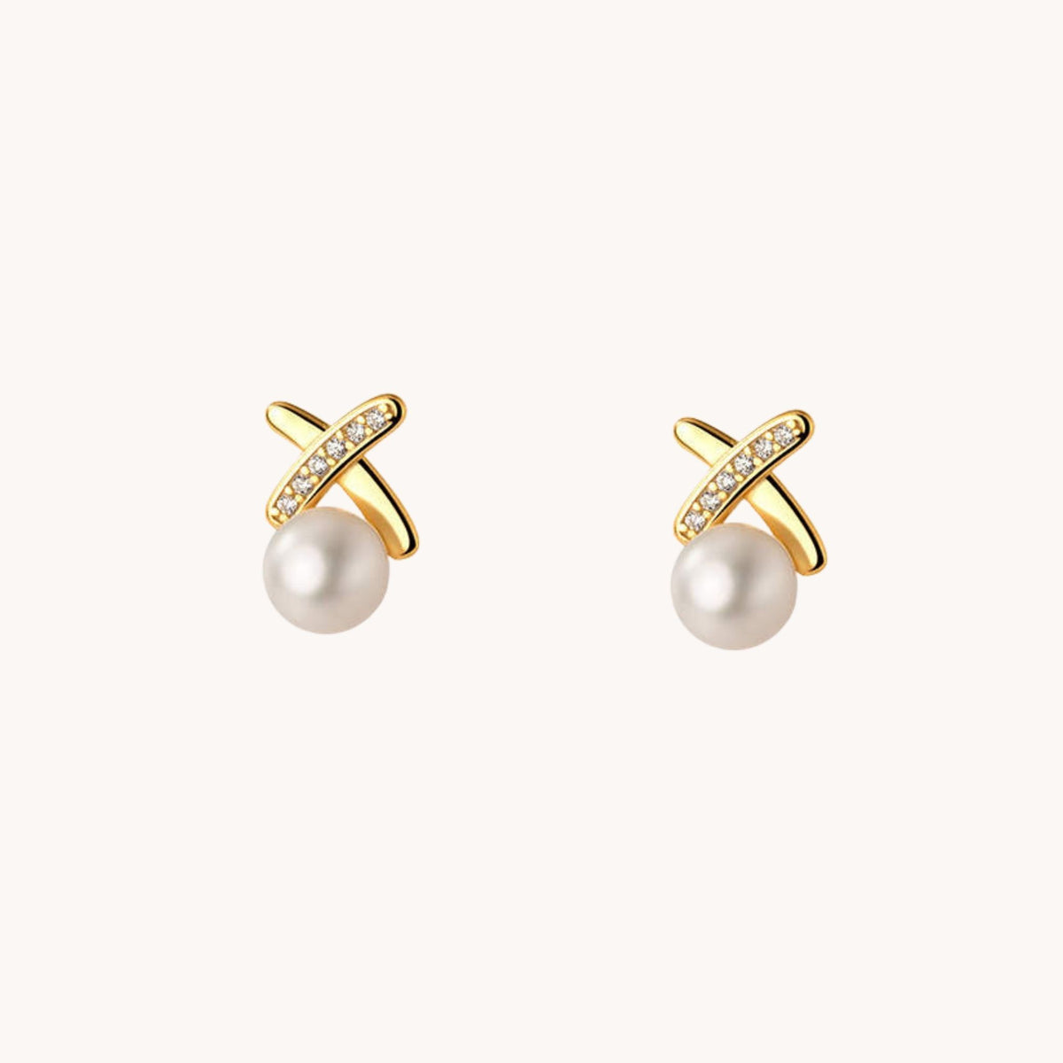 Cross Pearl Gold Stud Earrings