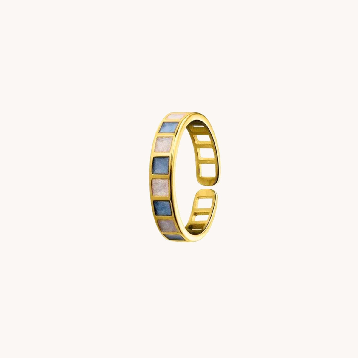 Blue Square Gold Adjustable Ring