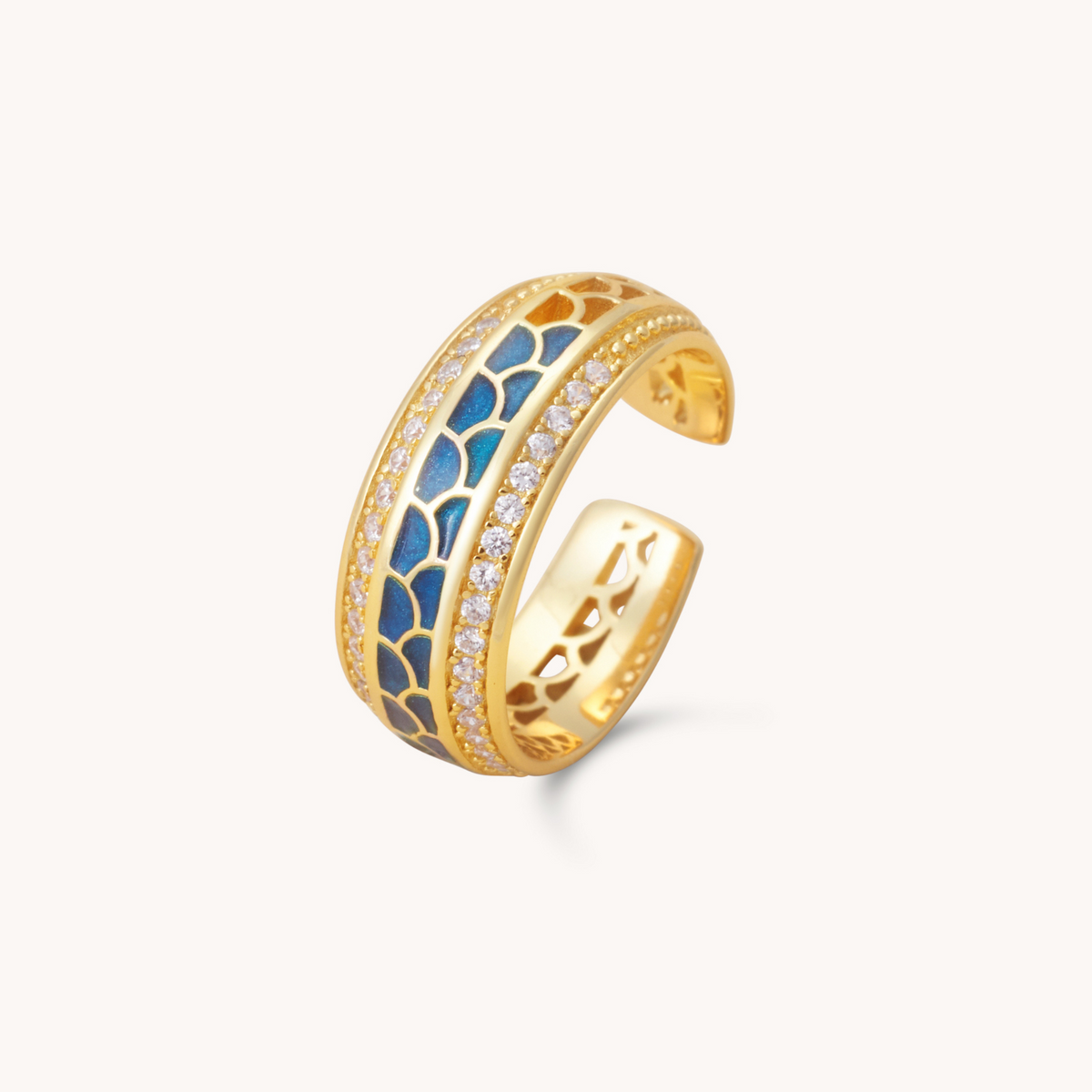 Snake skin Blue Adjustable Gold Ring