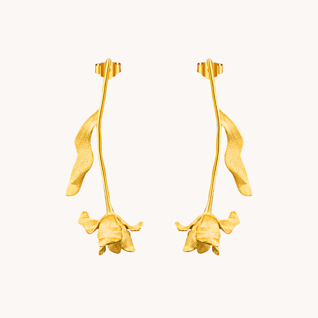 Rose Blossom Gold Drop Earrings