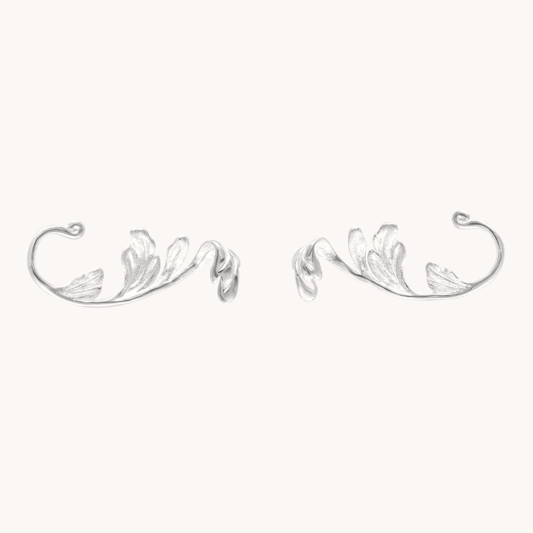 Fern Leaf Silver Stud Earrings