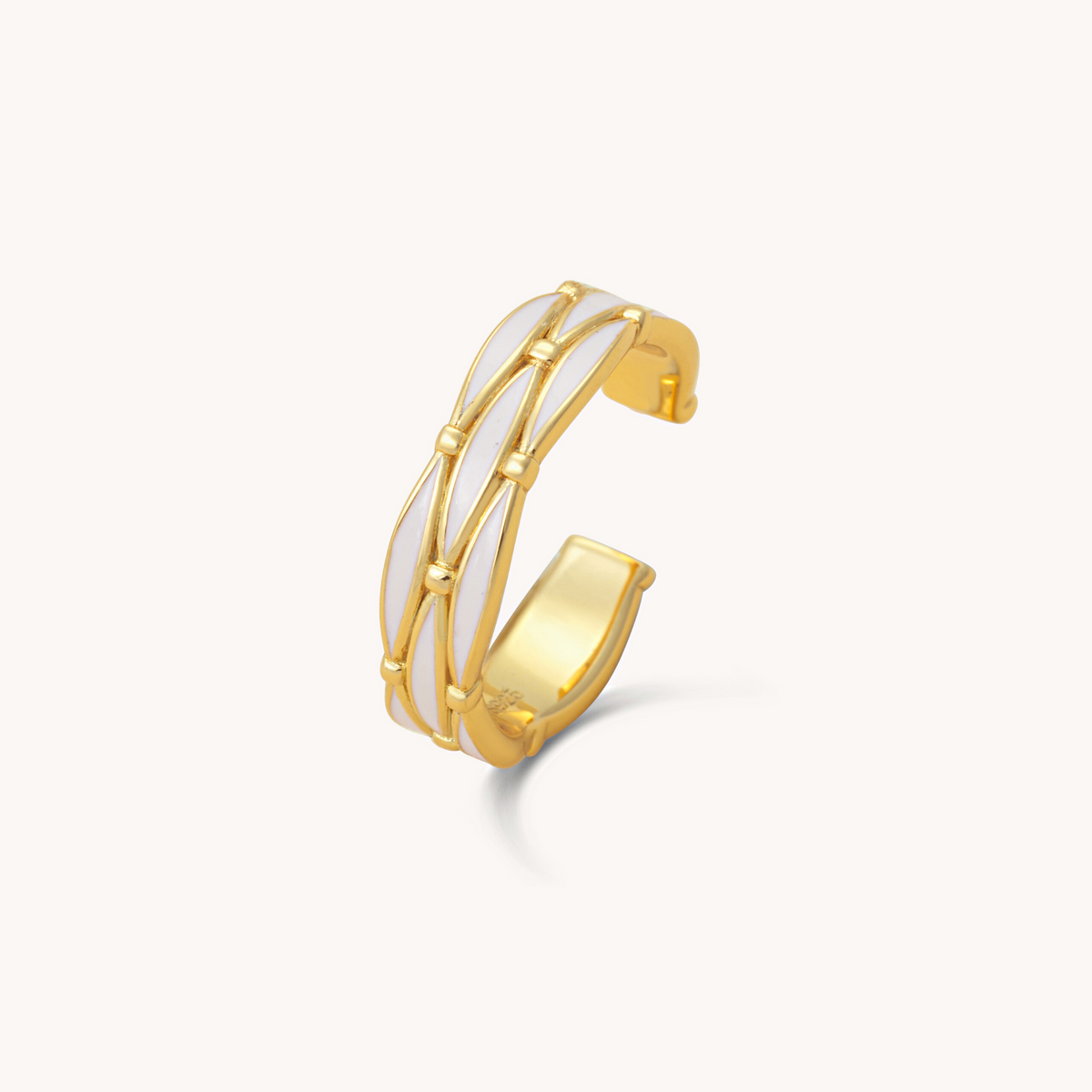 White Geometric Adjustable Gold Ring