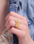 Twin Lotus Gold Adjustable Ring