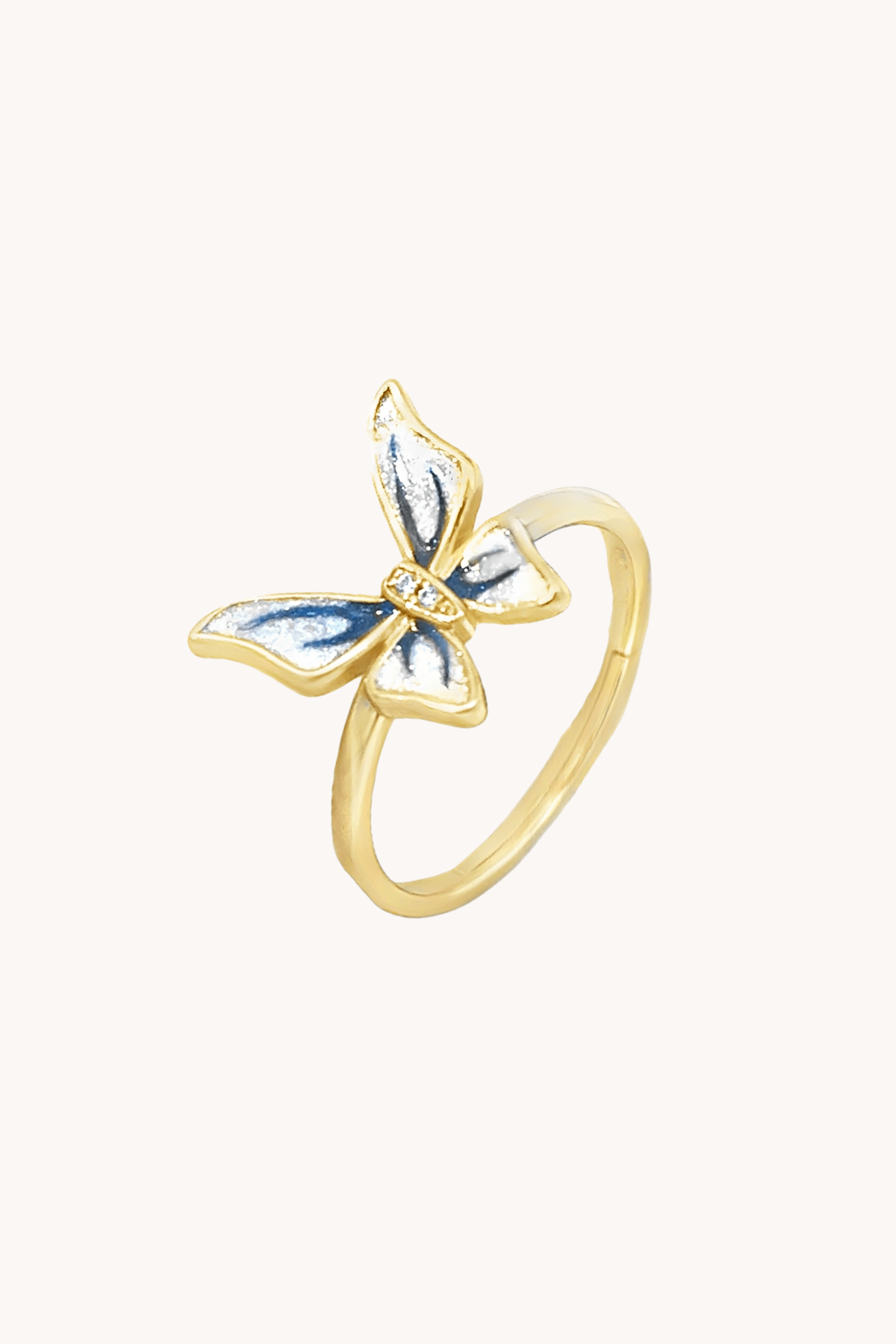 Butterfly Blue Enamel Gold Adjustable Ring