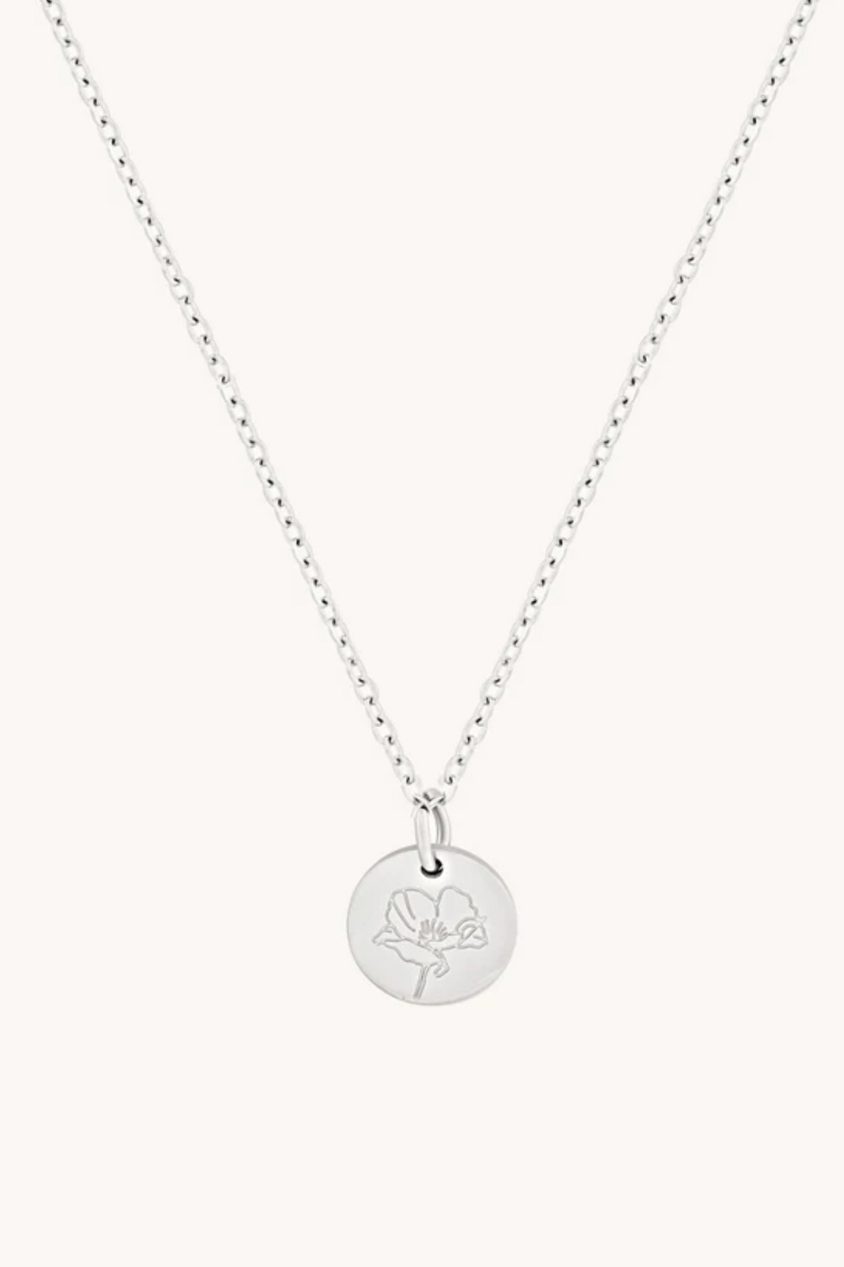 August Poppy Silver Birthflower Necklace