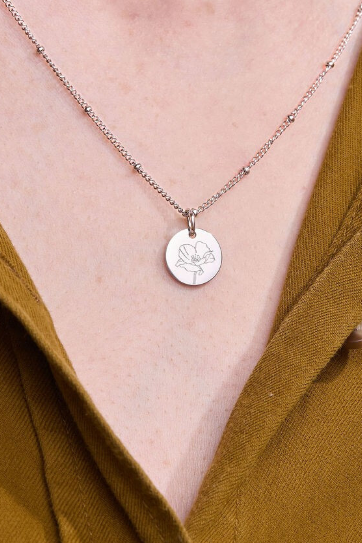 August Poppy Silver Birthflower Necklace