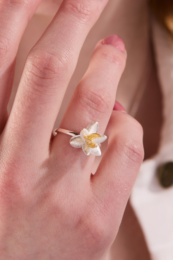 Lotus Blossom Silver Adjustable Ring