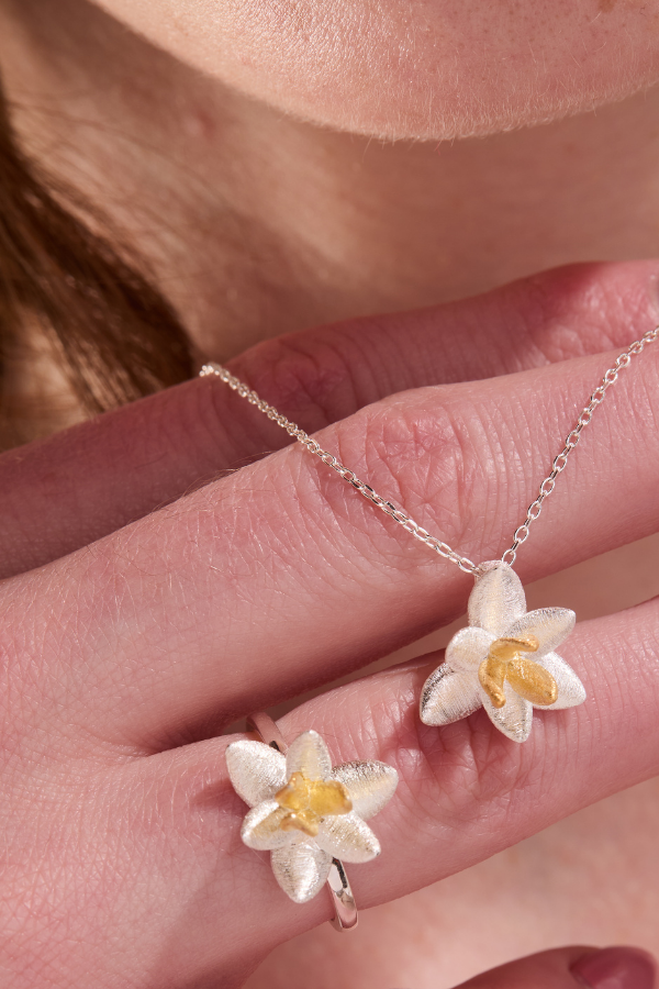 Lotus Blossom Silver Adjustable Ring