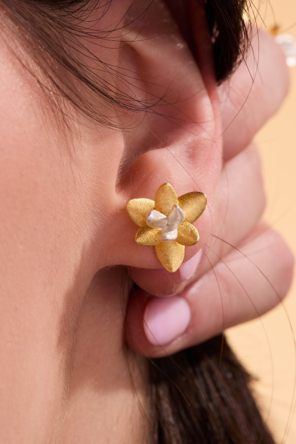 Lotus blossom gold stud earrings