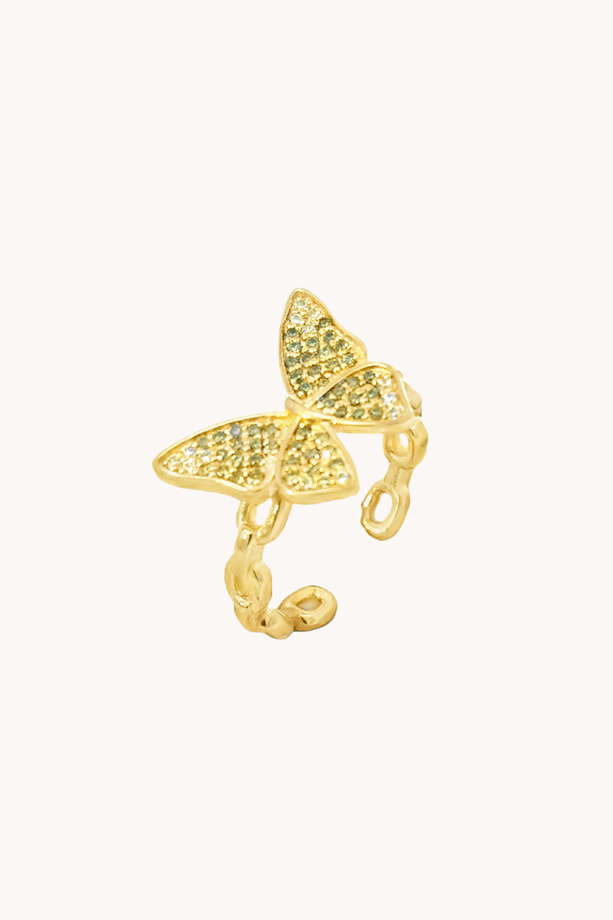 Butterfly Green Ombre Gold Adjustable Ring
