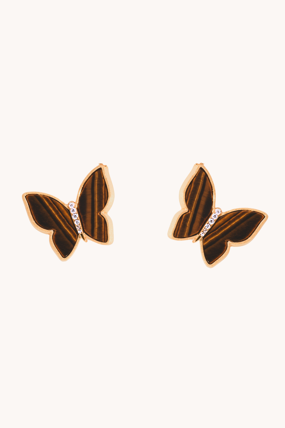 Butterfly Tiger Of Eye Gold Studs