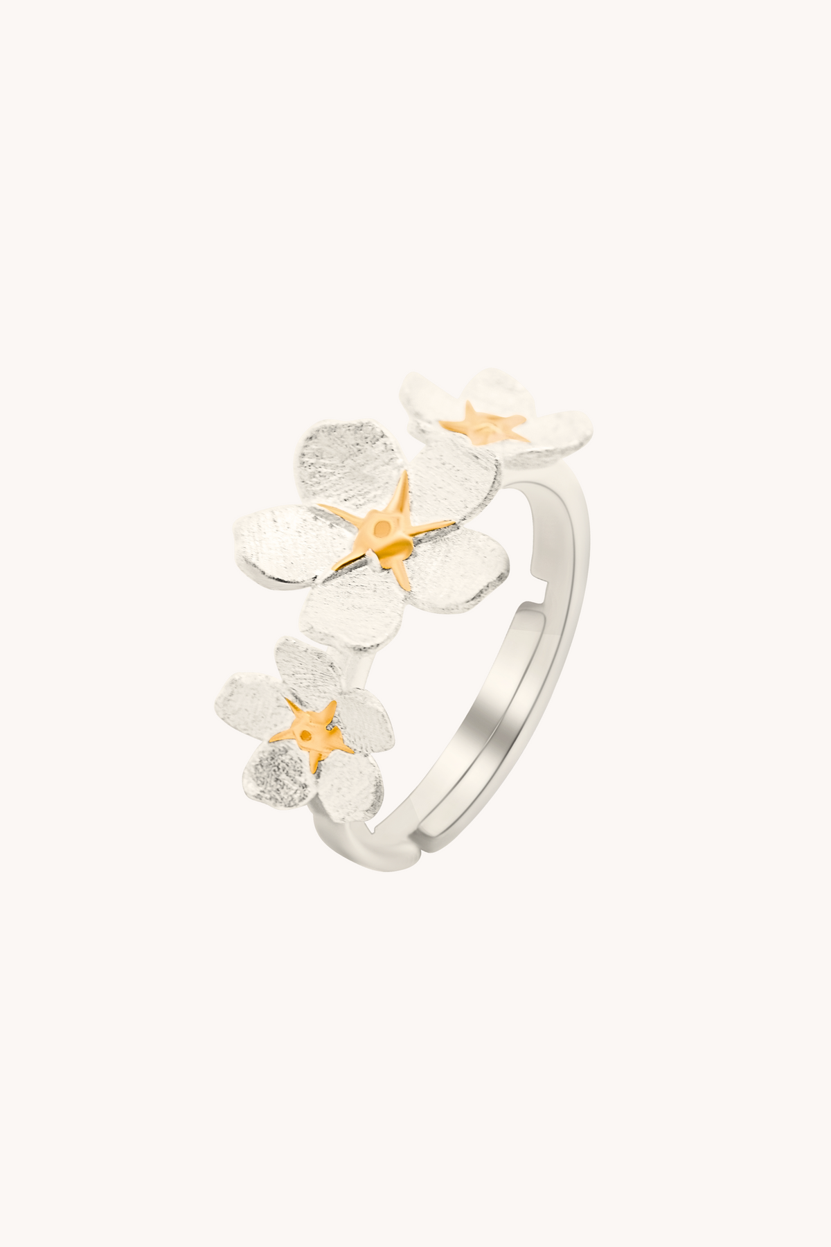 Cherry Blossom Silver Adjustable Ring