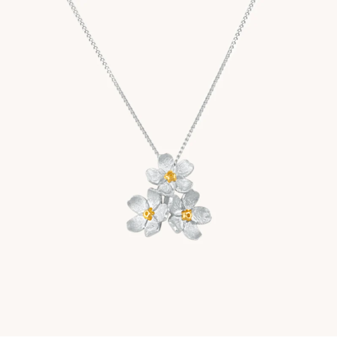 Cherry Blossom Bunch 14K White Gold Pendant with chain