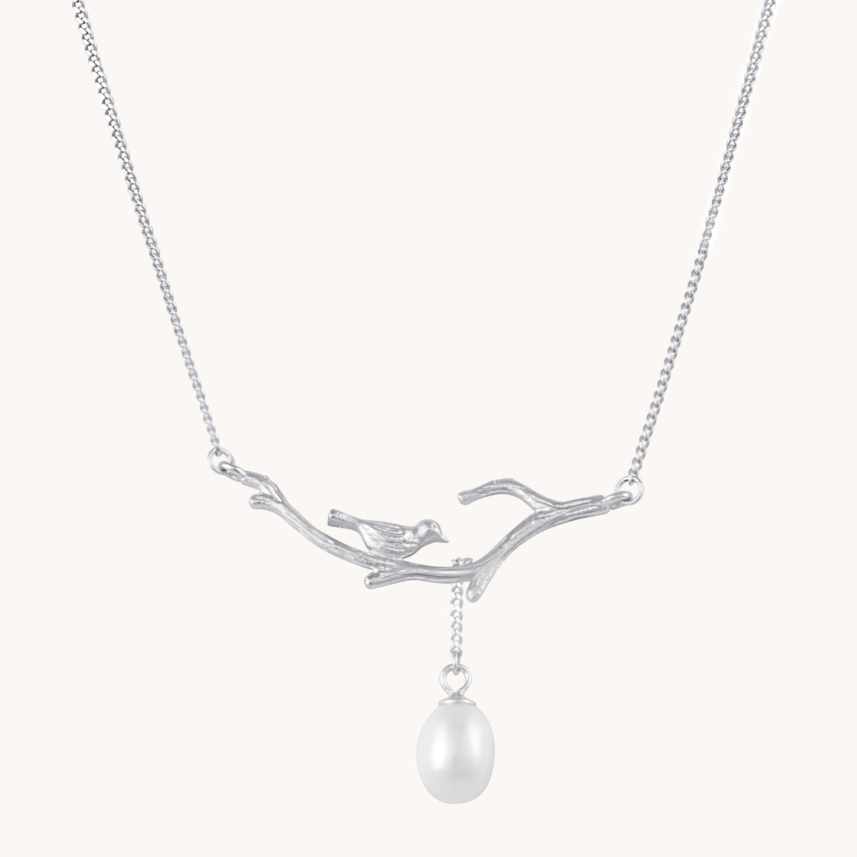 Bird And Pearl Silver Necklace