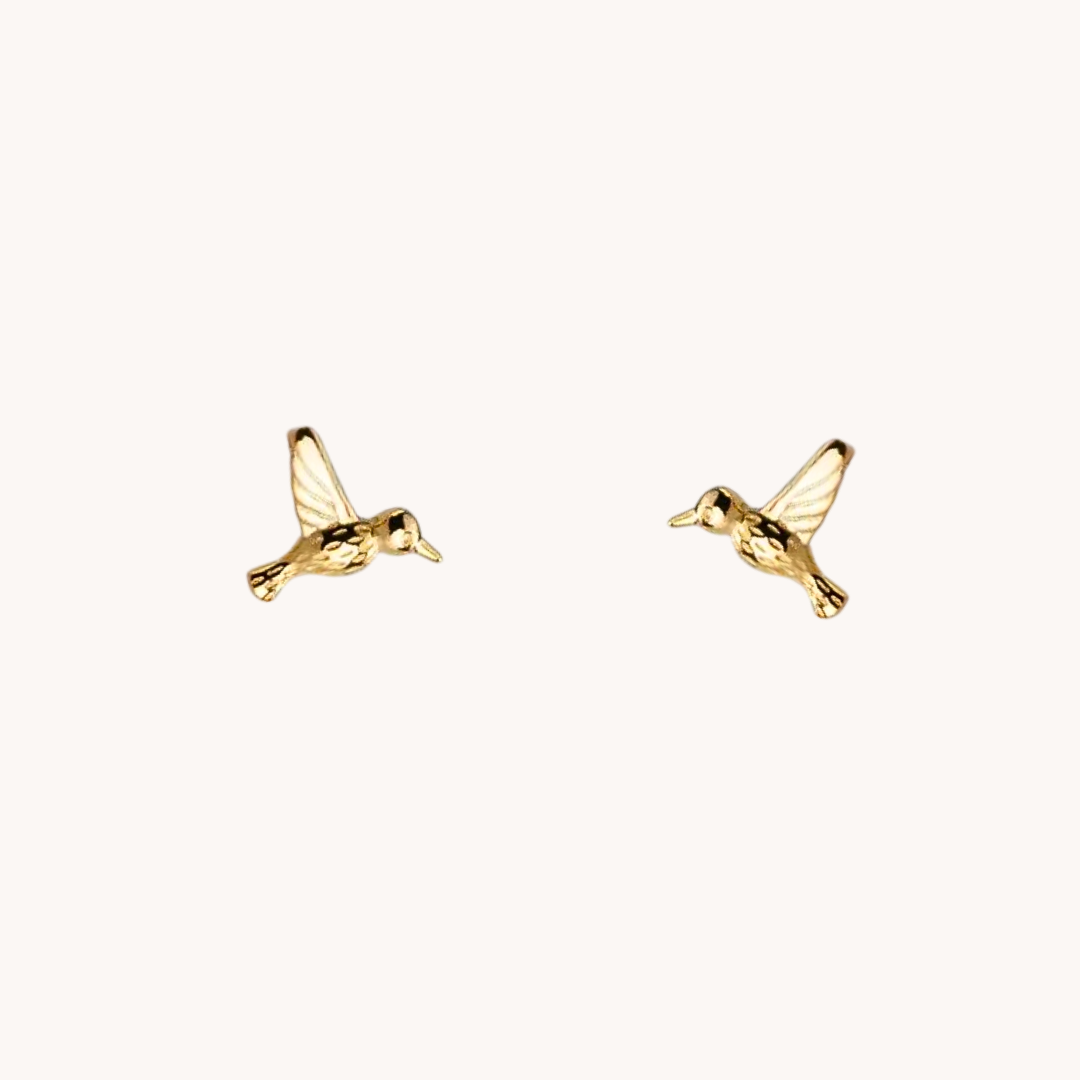 Humming Bird Gold Stud Earrings