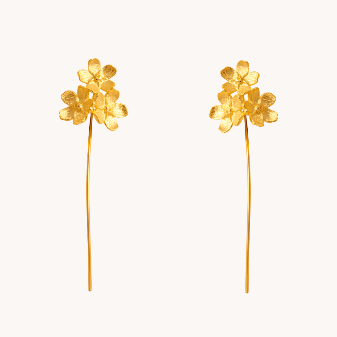 Cherry Blossom Bunch Gold Drop Earrings