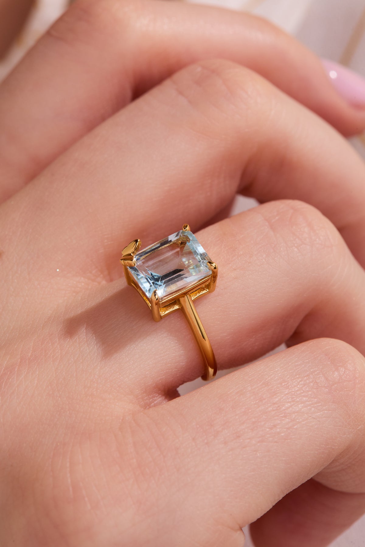 Butterfly Aquamarine Gold Gold Adjustable Ring