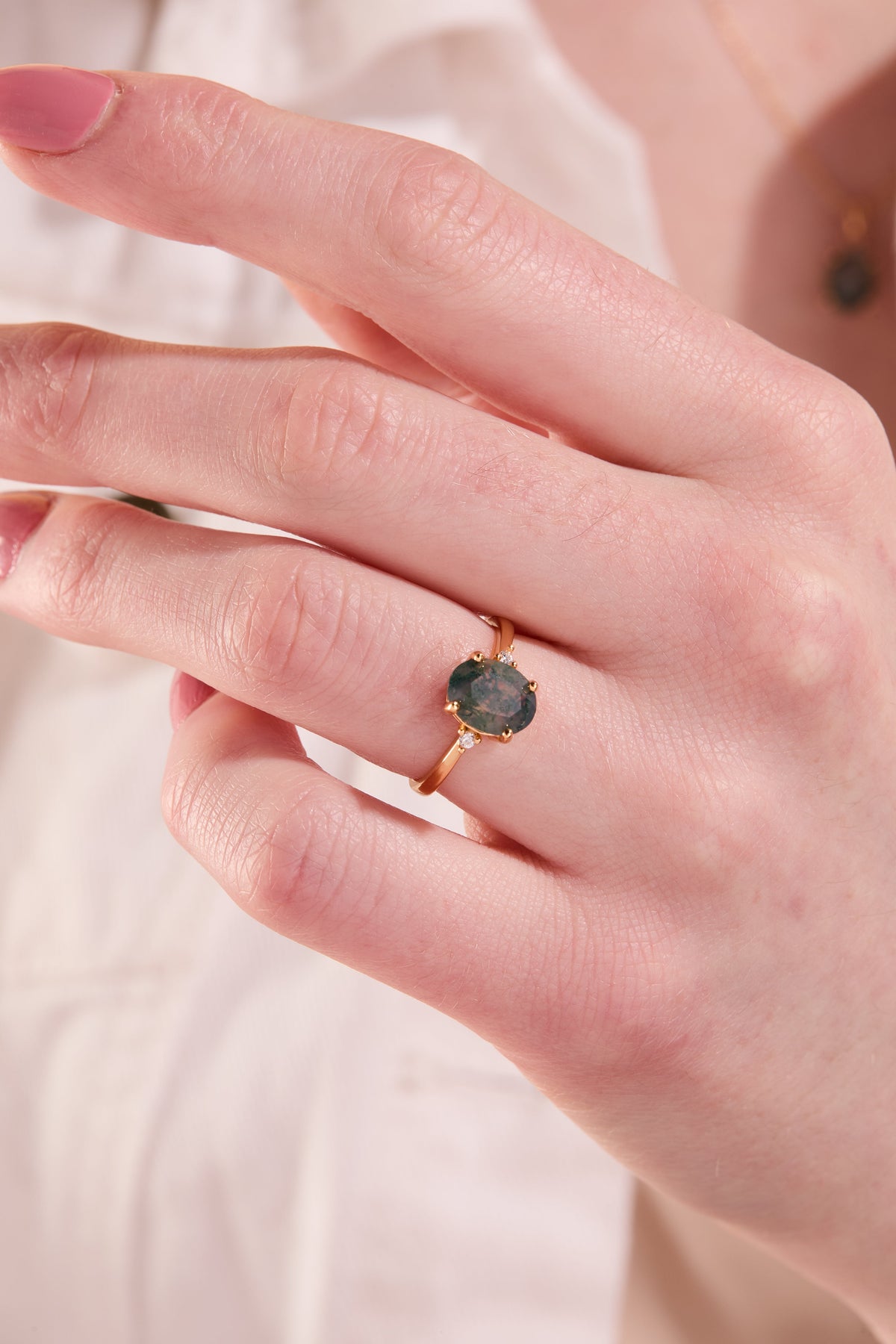 Green Moss Gold Adjustable Ring