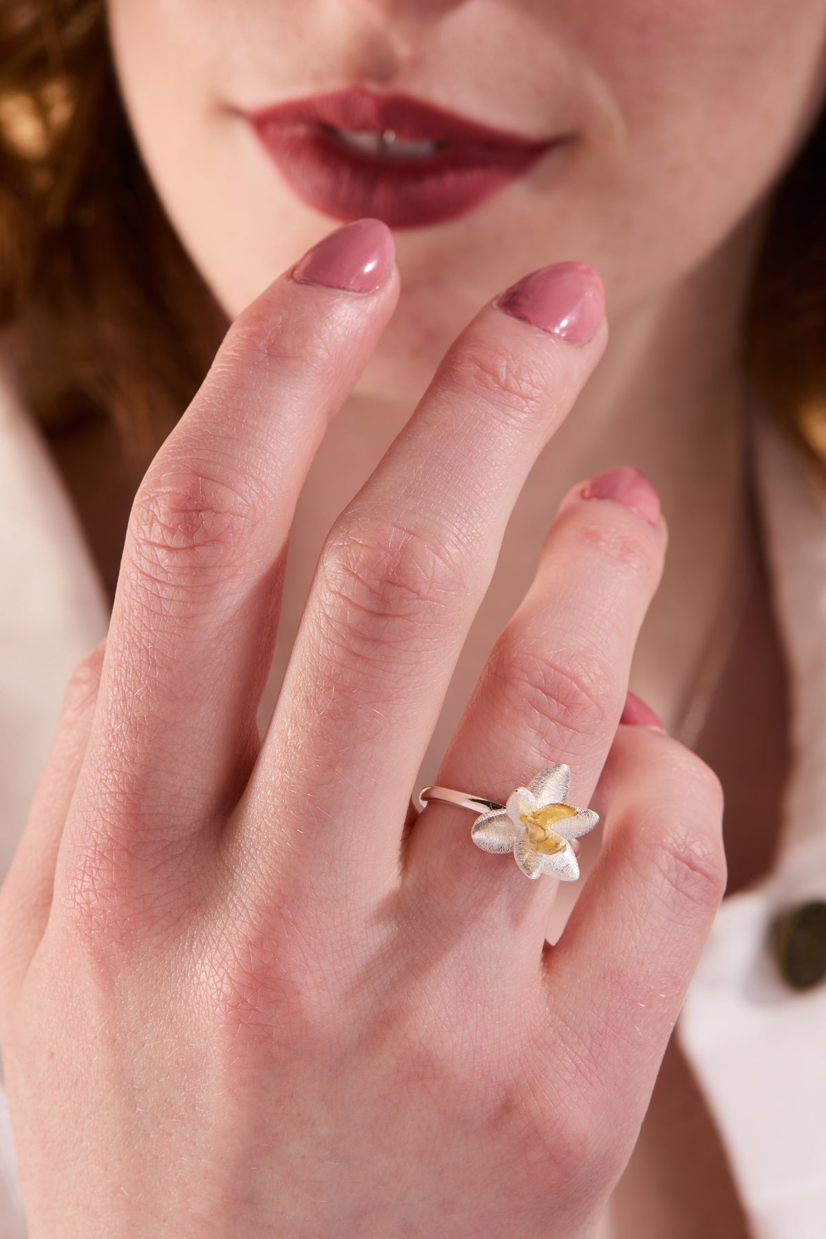 Lotus Blossom Silver Adjustable Ring