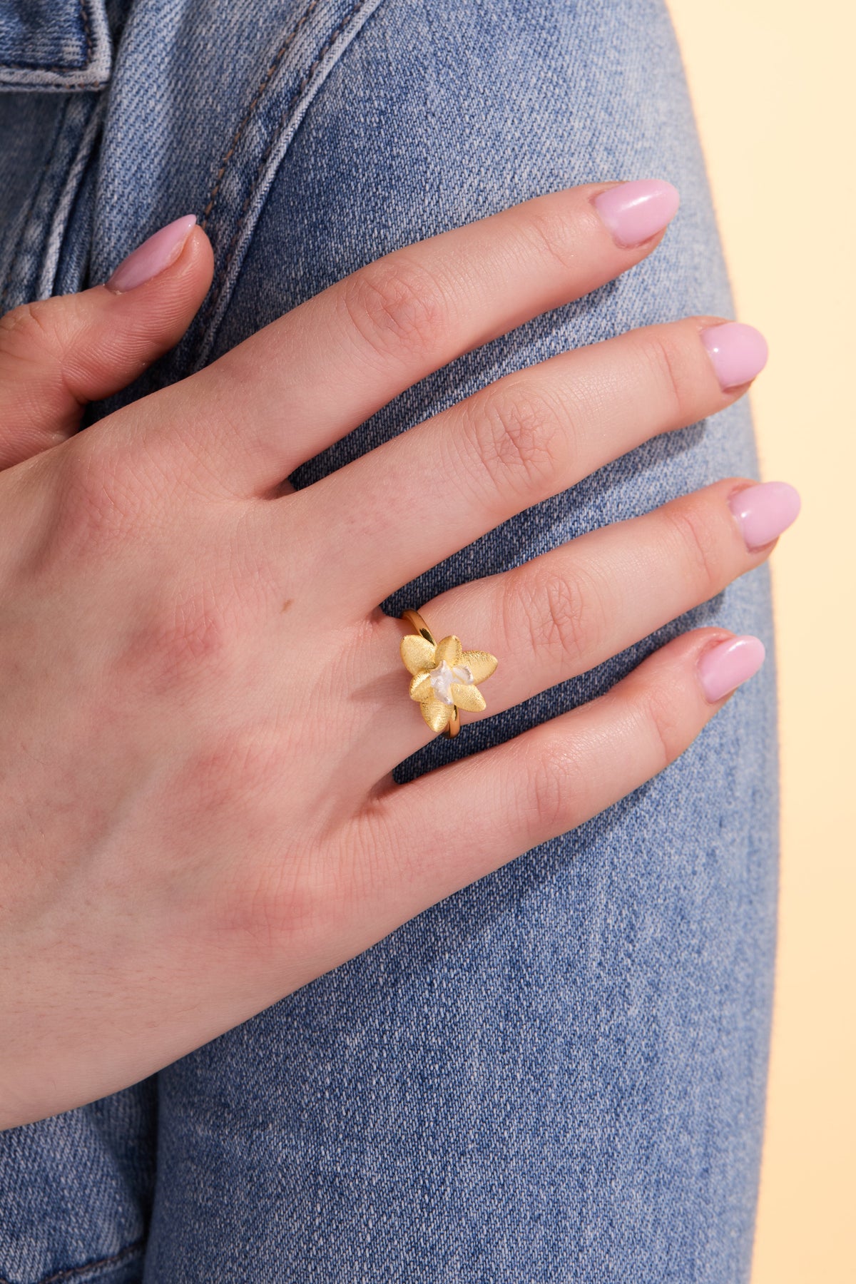 Lotus Blossom Gold Adjustable Ring