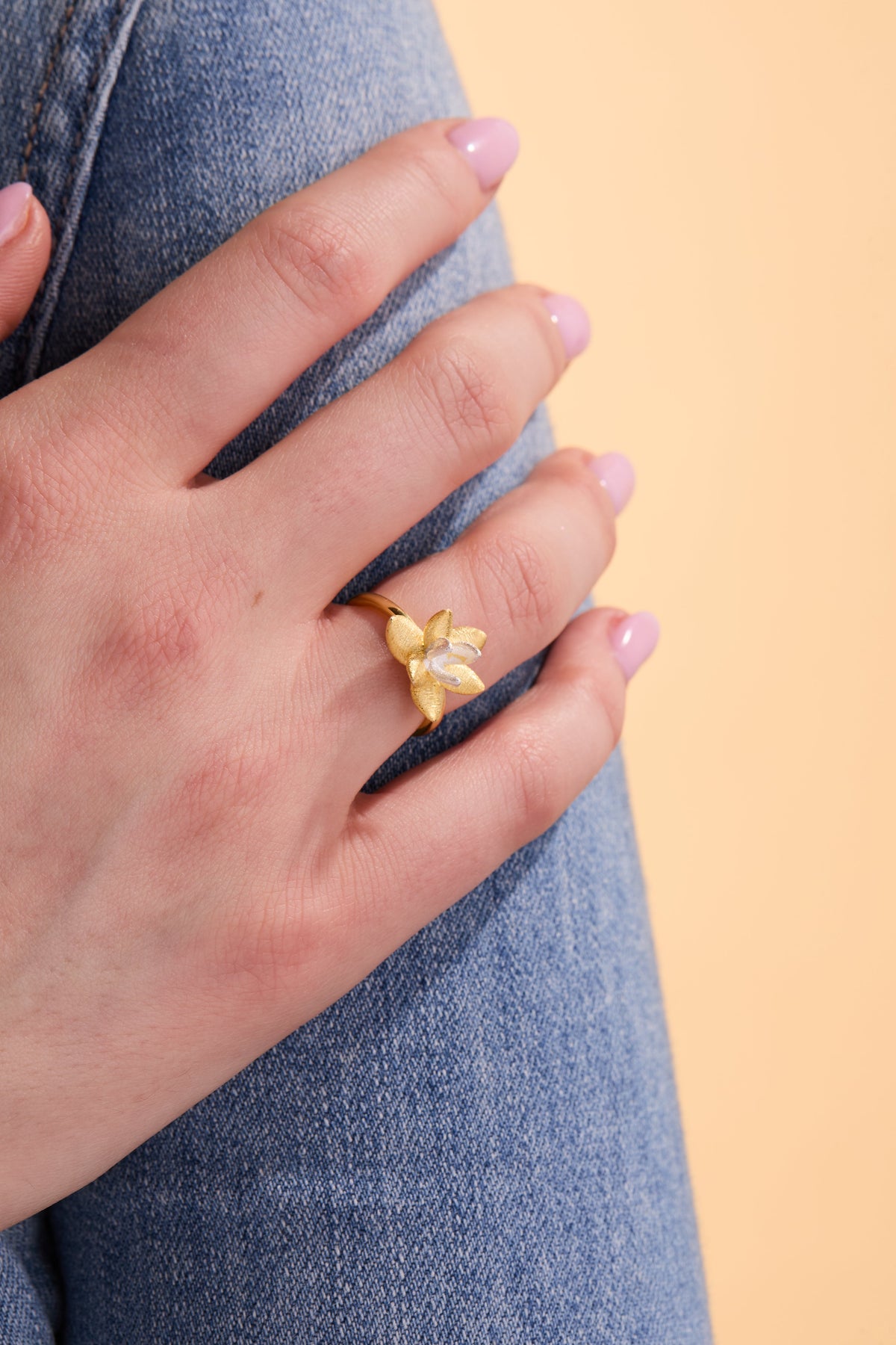 Lotus Blossom Gold Adjustable Ring