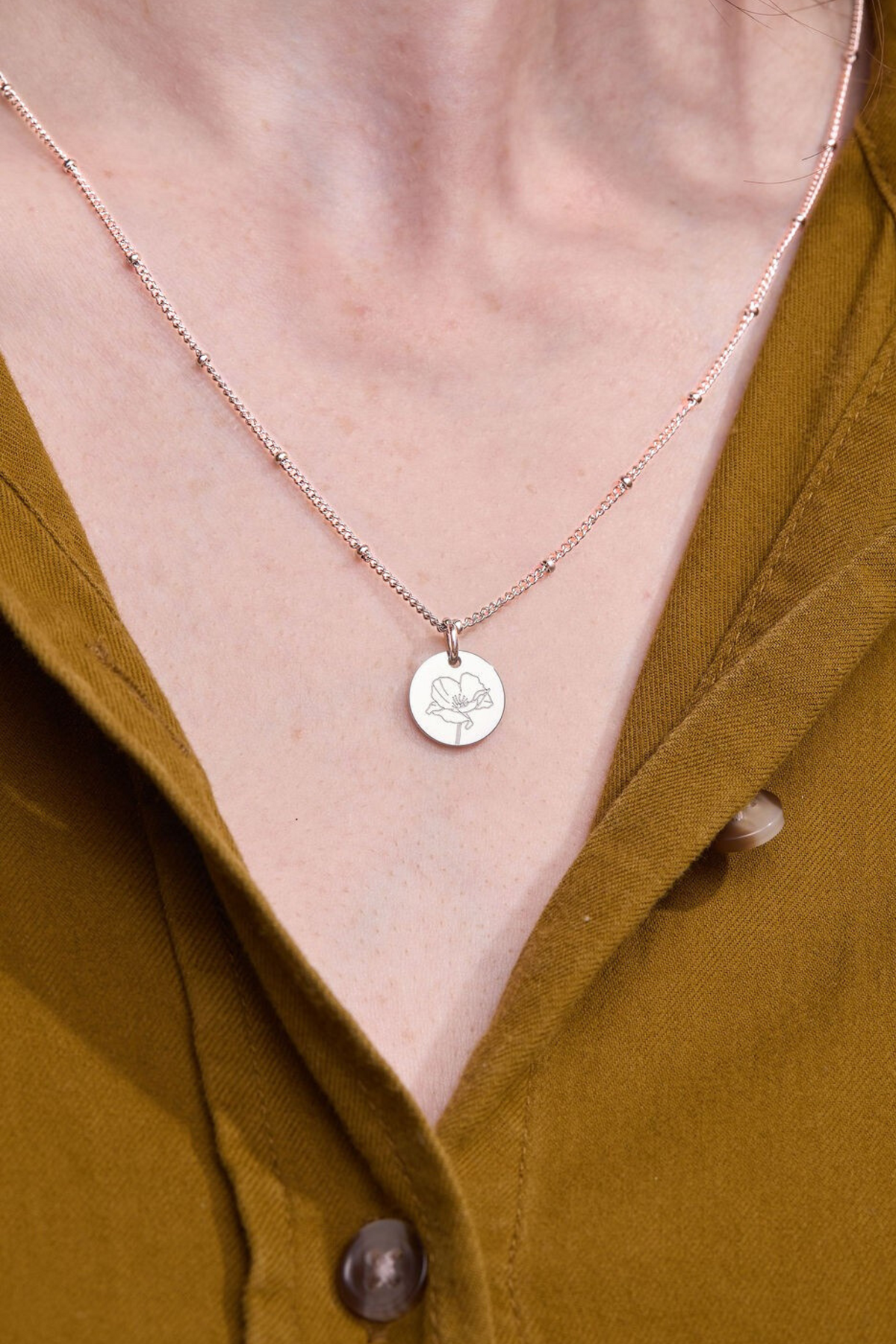 August Poppy Silver Birthflower Necklace