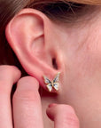 Butterfly Blue Stud Gold Earrings
