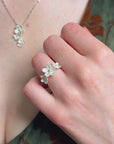 Cherry Blossom Silver Adjustable Ring