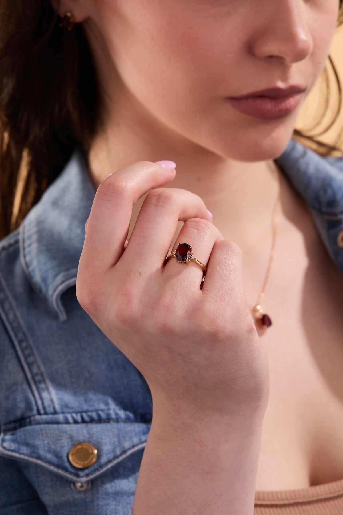 Garnet Oval Gold Adjustable Ring