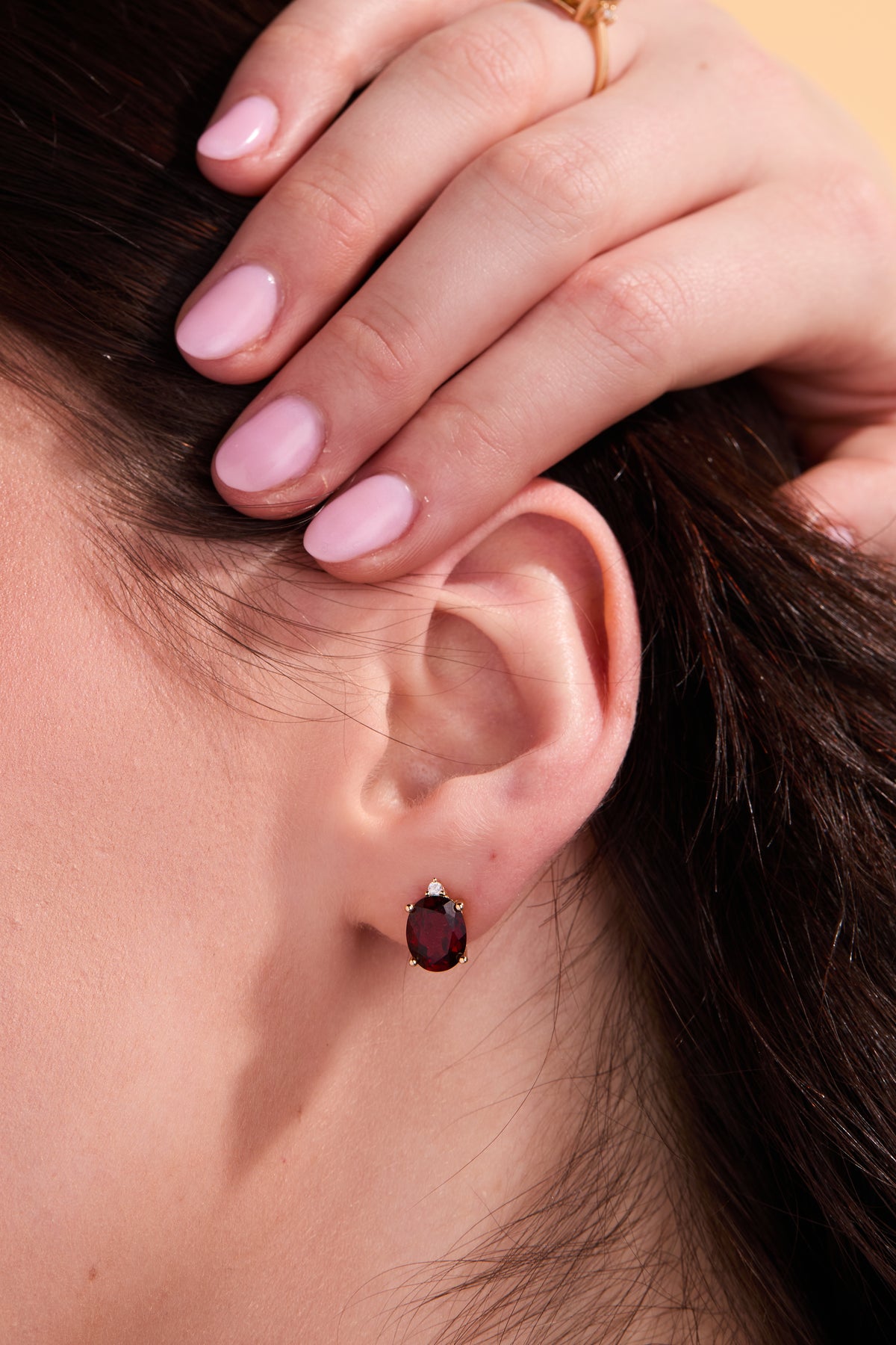 Garnet Oval Gold Studs
