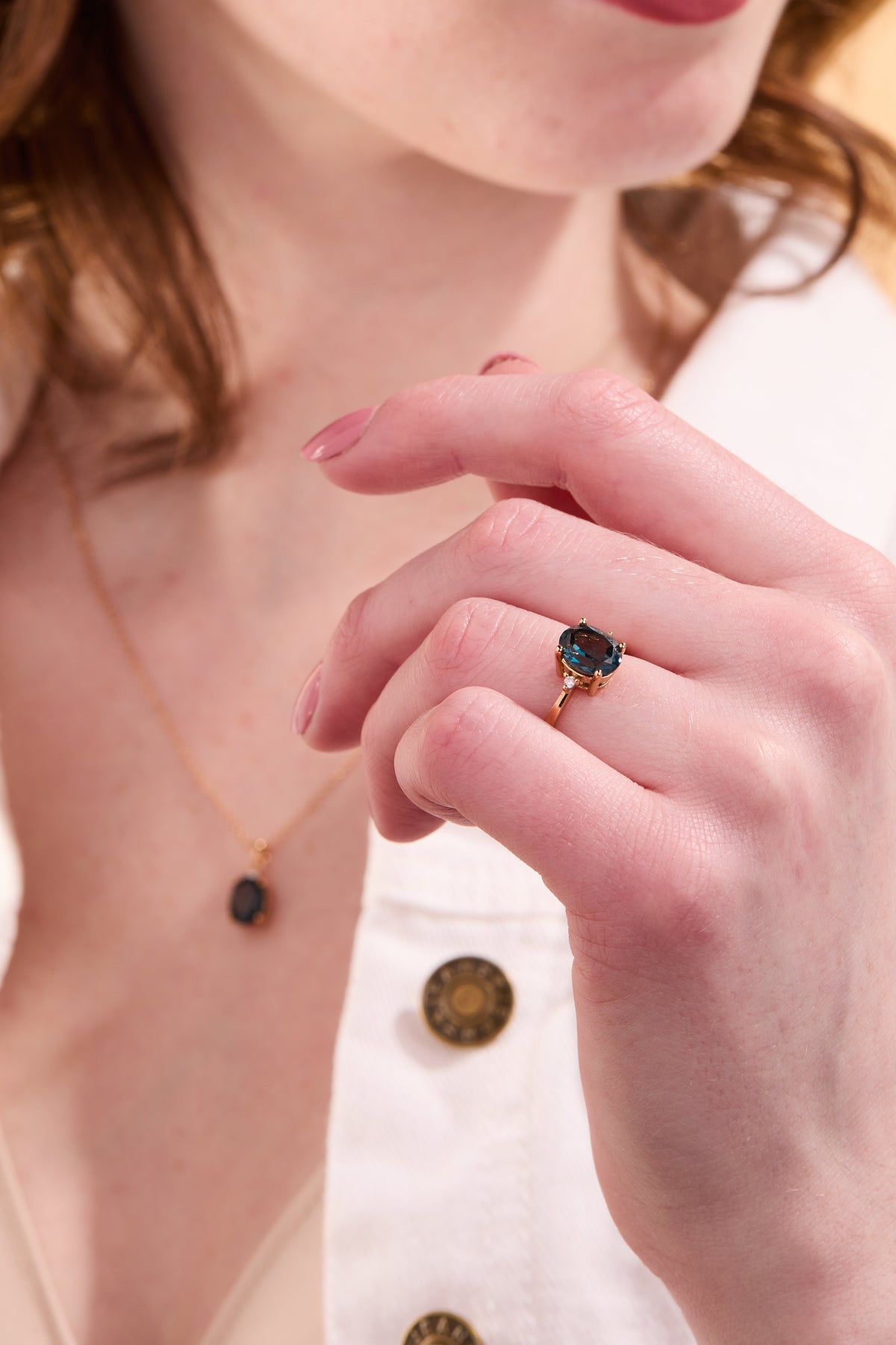London Blue Topaz Oval Gold Adjustable Ring