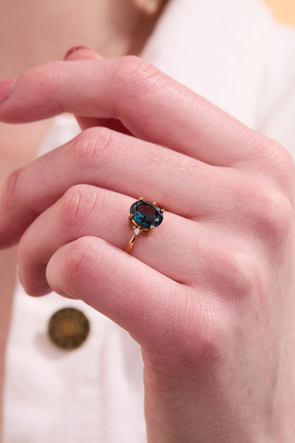 London Blue Topaz Oval Gold Adjustable Ring