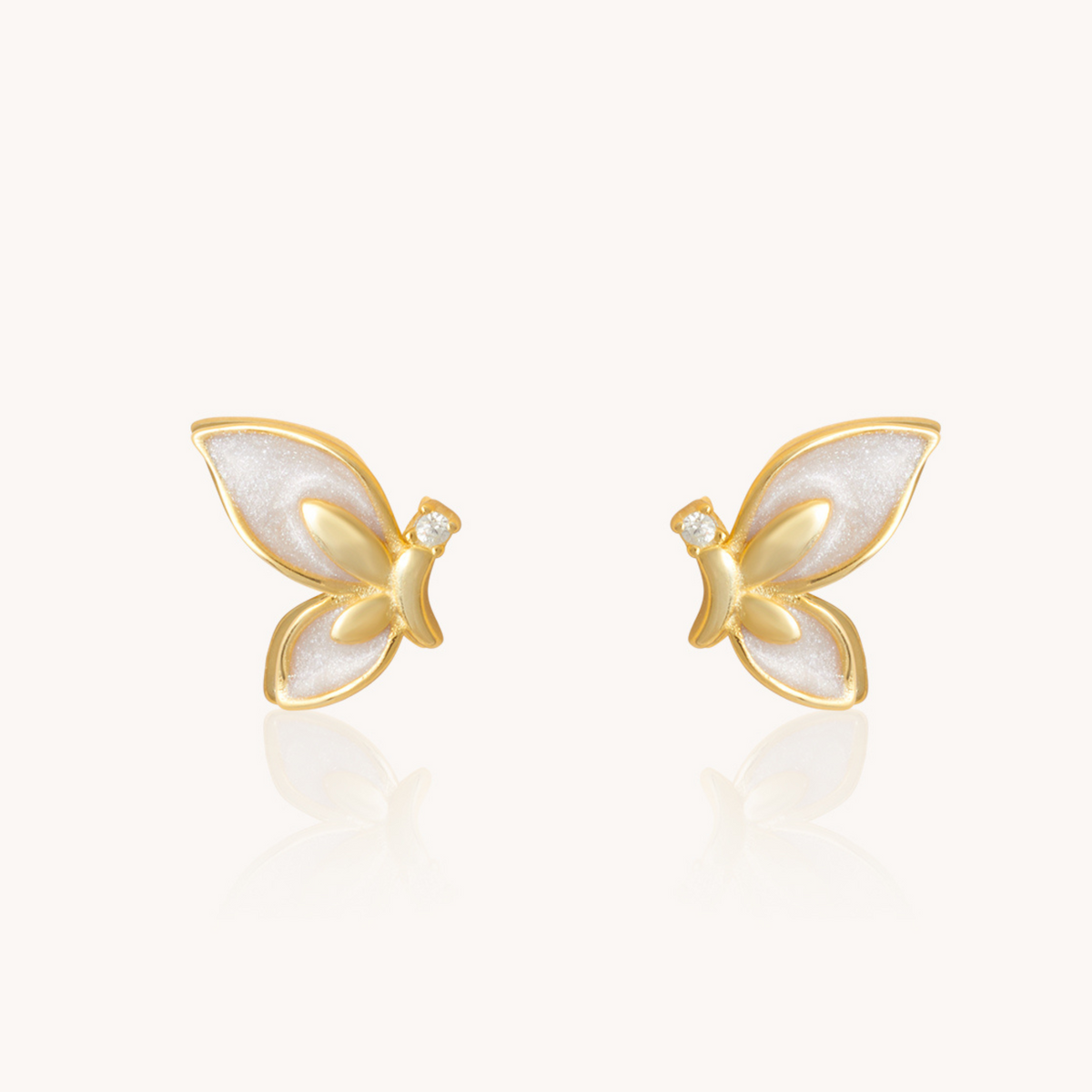 Butterfly White Wings Stud Earrings