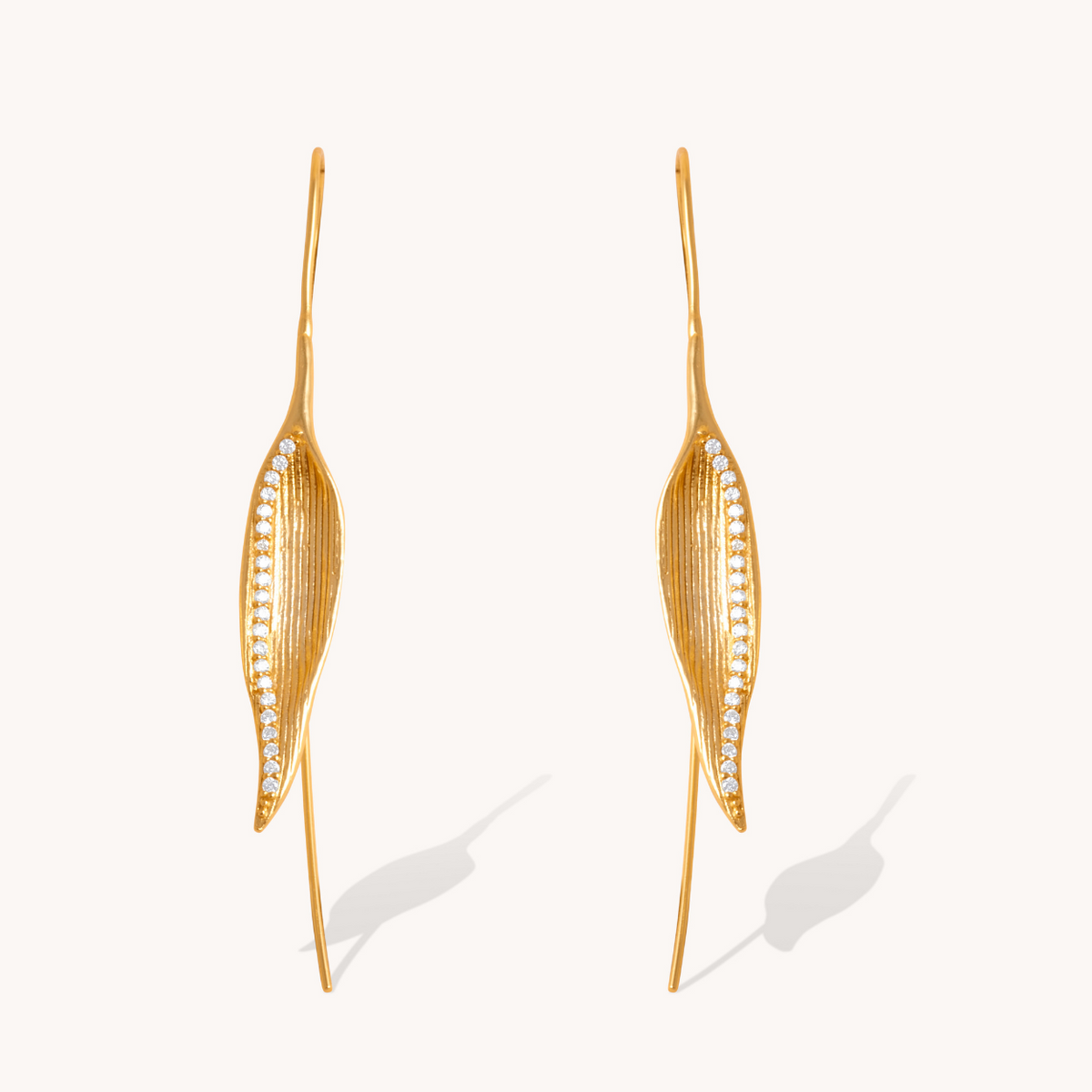 Bamboo Leaf Gold Drop Earrings