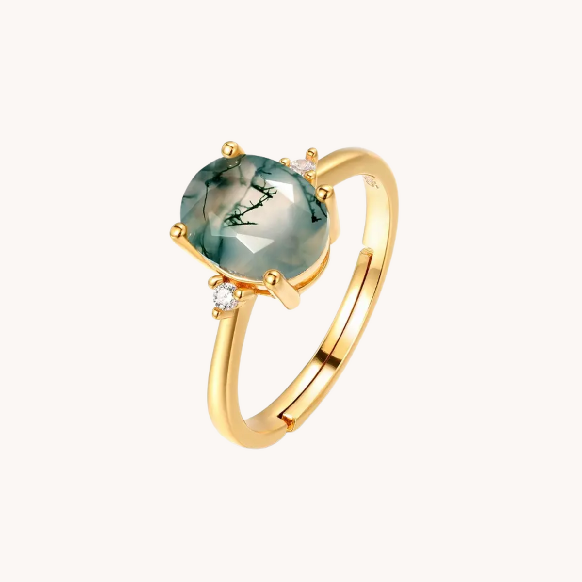 Green Moss Gold Adjustable Ring
