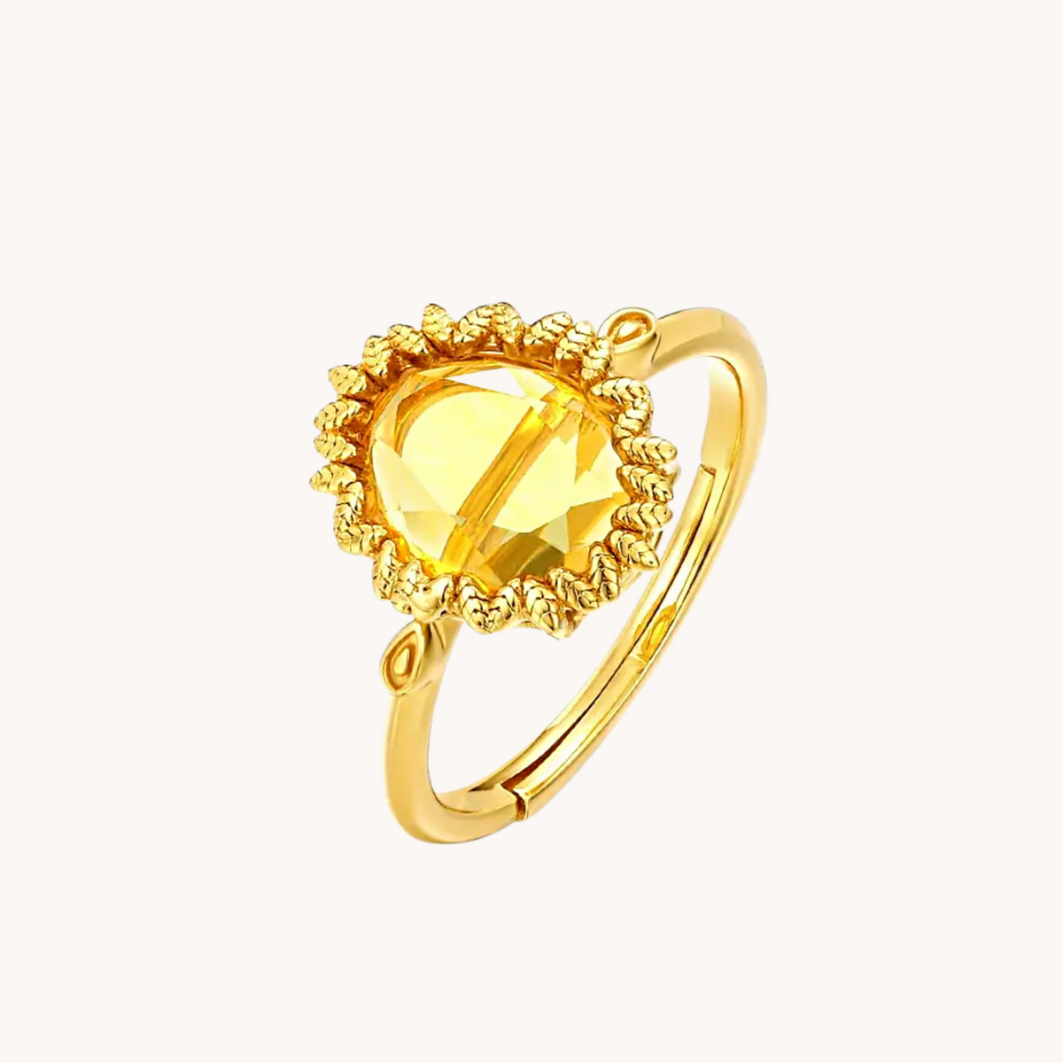 Yellow Citrine Gold Adjustable Ring