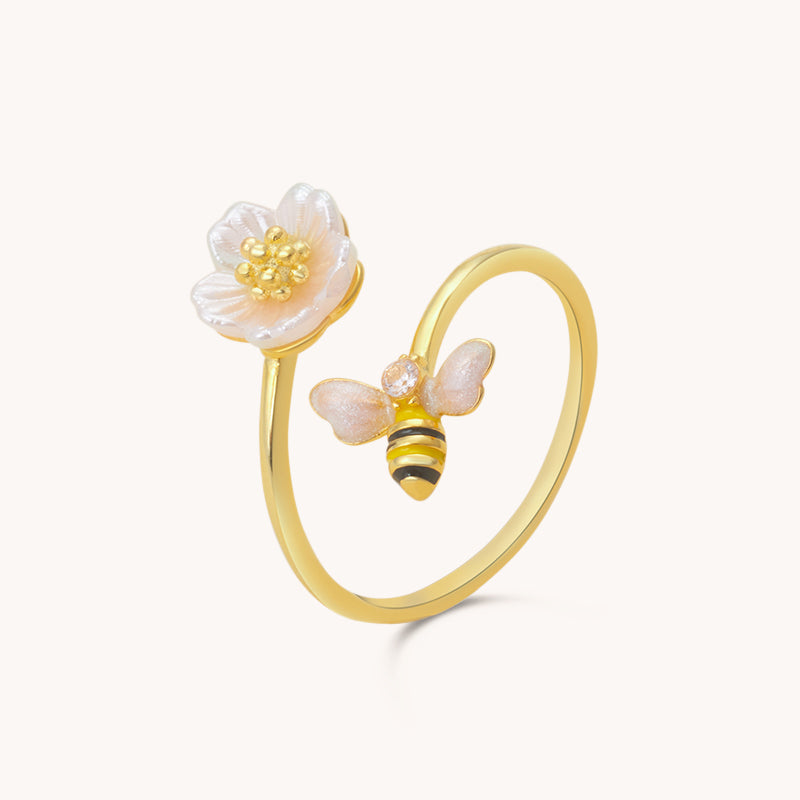 Honeybee Flower Adjustable Ring