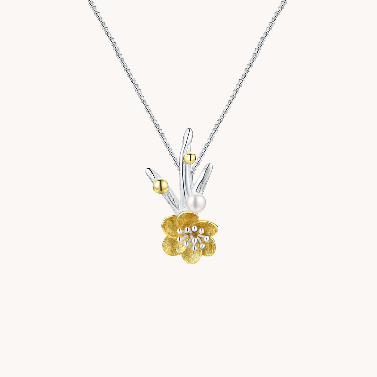 Flower Branch Pendant with Chain