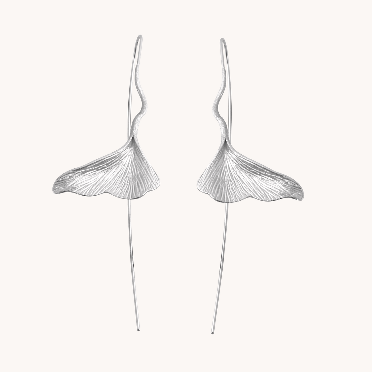 Ginkgo Leaf Silver Drop Earrings