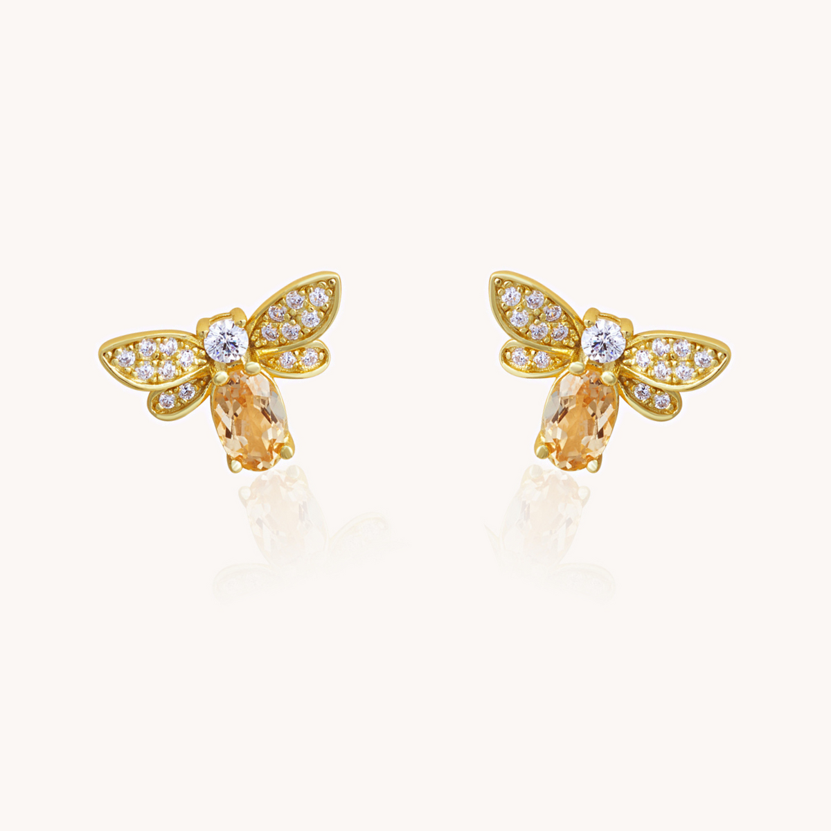 Honeybee Citrine Gold Stud Earrings