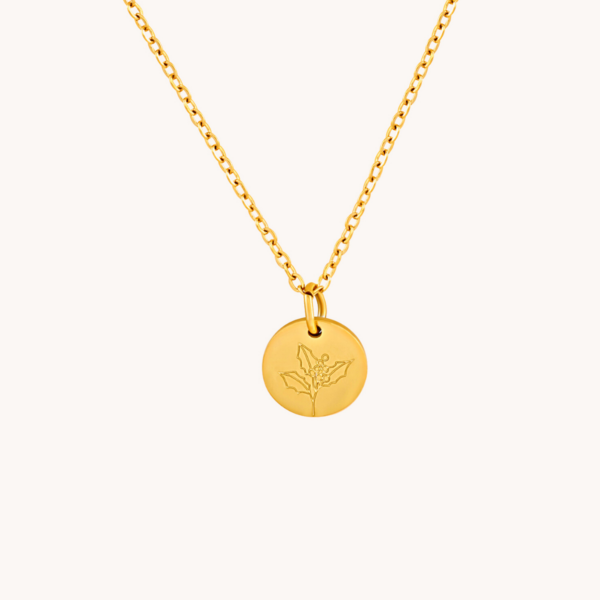 December Holly Gold Birthflower Necklace