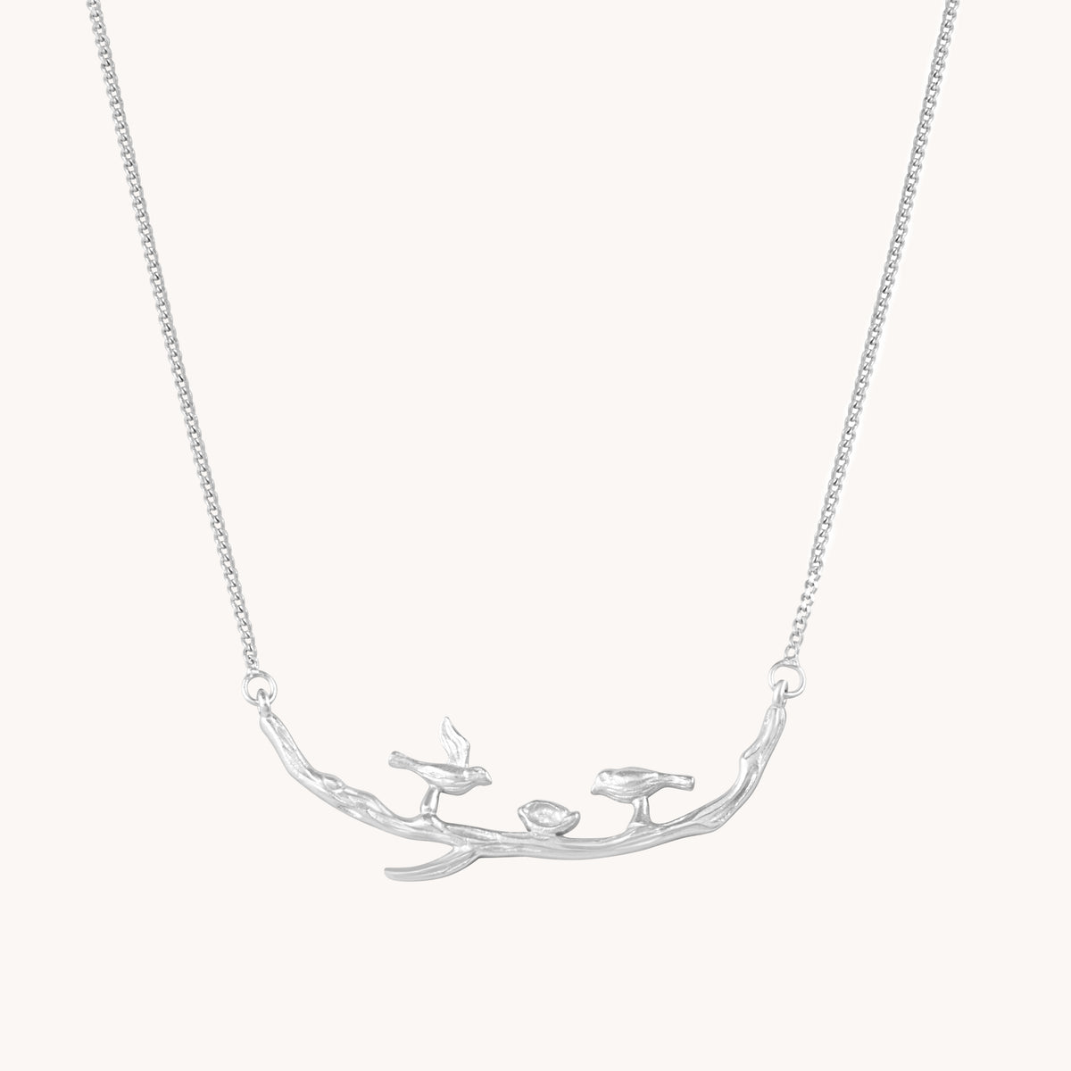 Birds And Nest Silver Necklace