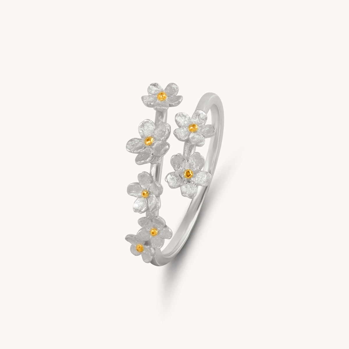 Cherry Blossom Silver Adjustable Ring