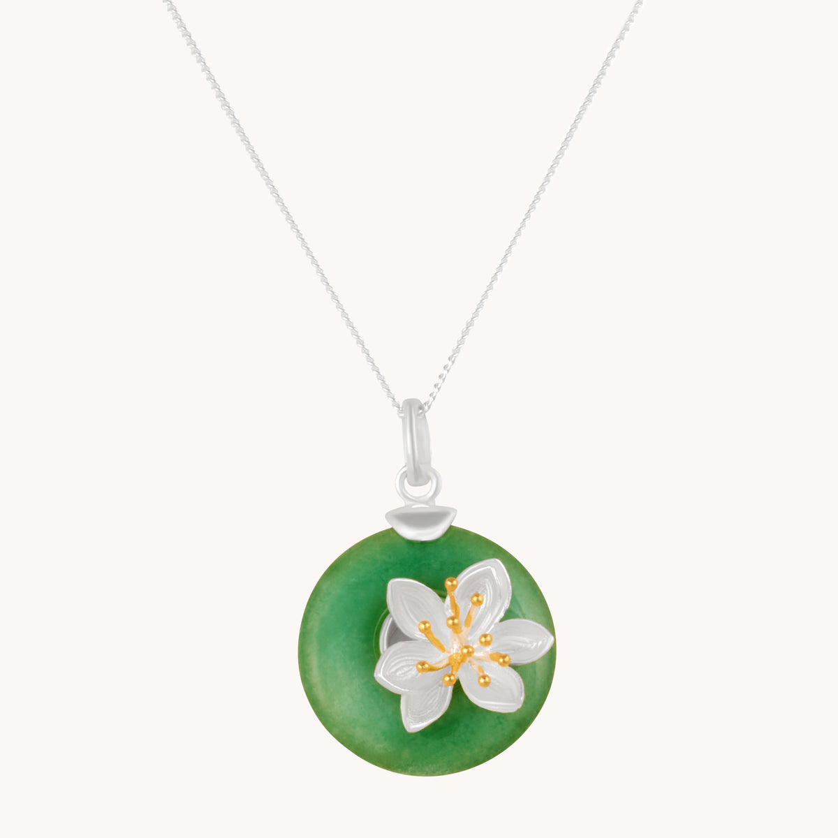 Water Lily with Jade Pendant With Chain
