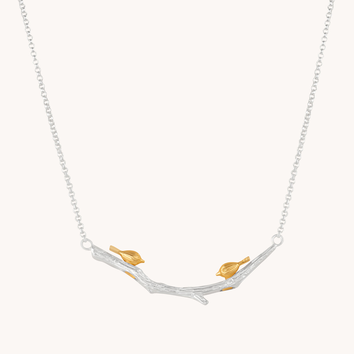 Birds On Branch Silver Necklace