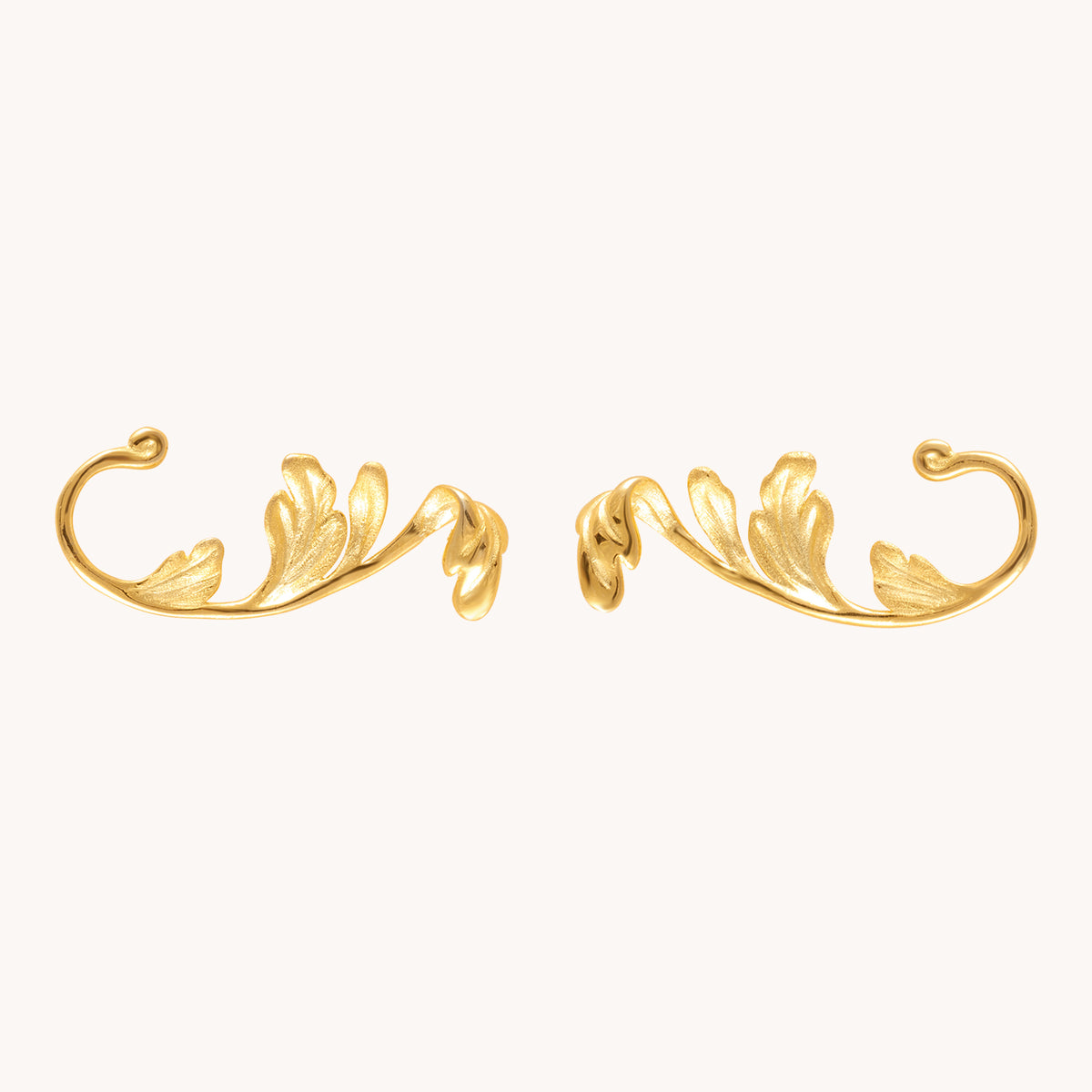 Fern Leaf Gold Stud Earrings