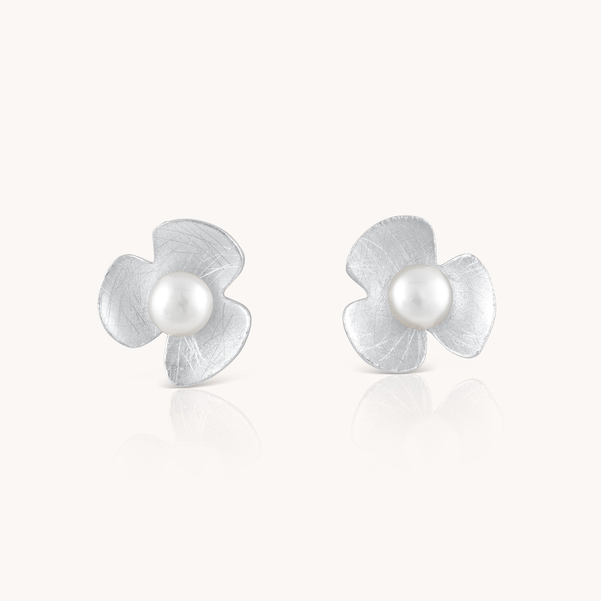 Pearl Flower Silver Stud Earrings